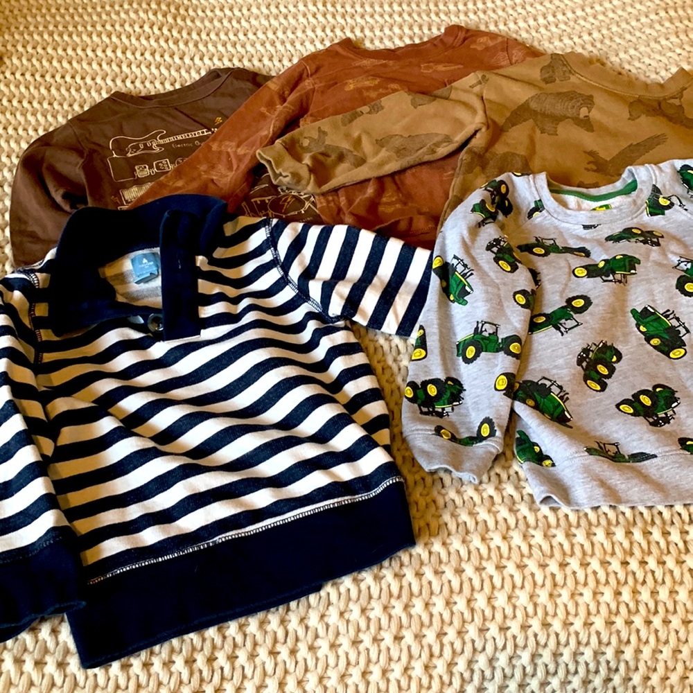 Gap, H&M, John Deere lot of 5 boys long sleeve shirts/sweaters. GUC size 3t